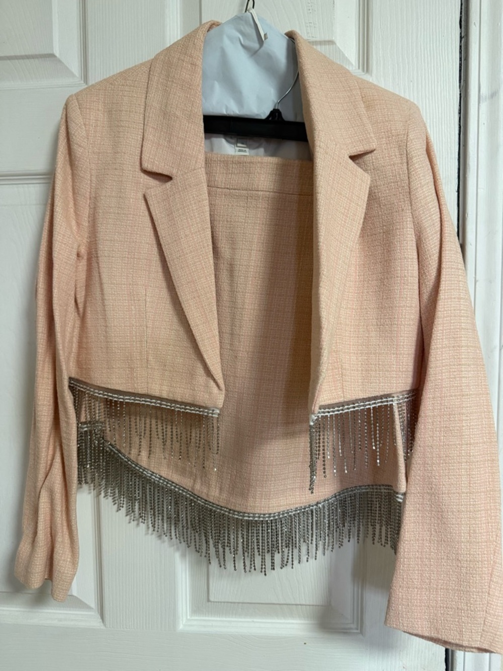 ASOS Blush Pink Cropped Blazer with Silver Fringe Trim